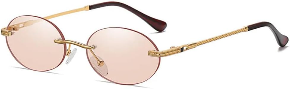 

Ретро овальные солнцезащитные очки без оправы для мужчин, синие зеркальные, золотистые металлические, мужские круглые очки без оправы для женщин, защита от ультрафиолета UV400 UYPTK, Gold Champagne