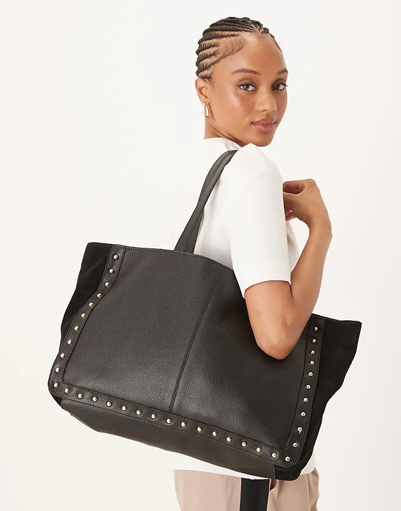 

Сумка-шоппер Accessorize из высококачественной кожи и замши с заклепками, черного цвета