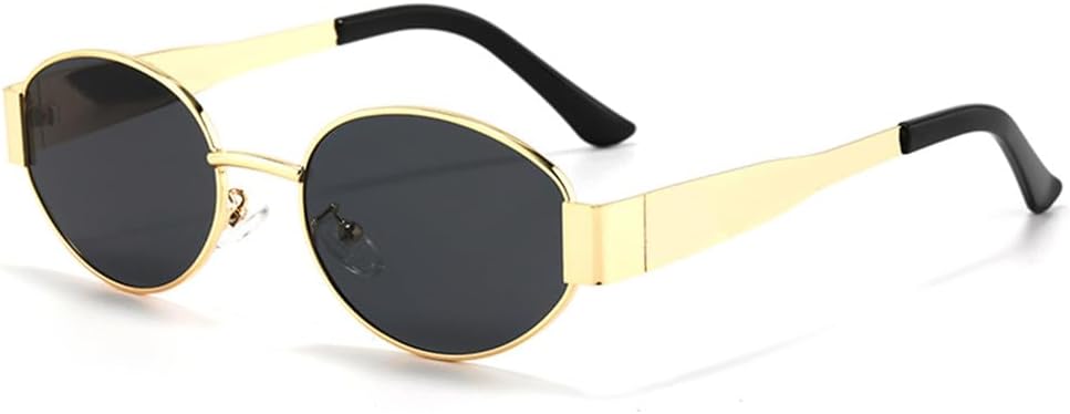 

Женские солнцезащитные очки в маленькой металлической оправе овальной формы, модные солнцезащитные очки с защитой от УФ-излучения UV400, мужские винтажные солнцезащитные очки KTUCN, Gold Black