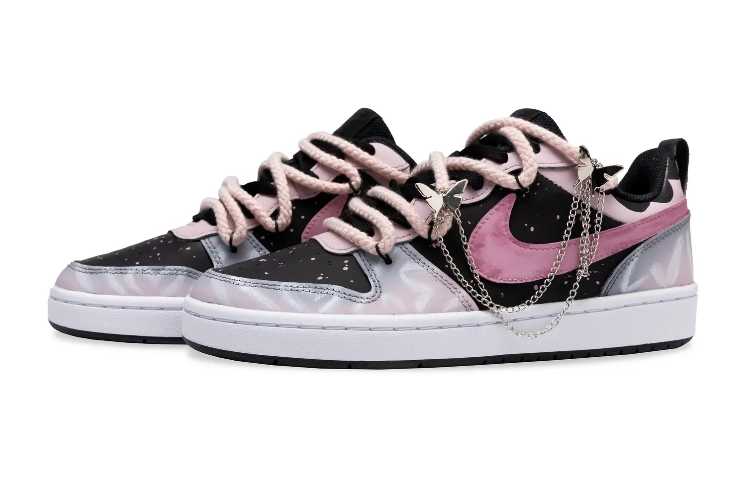 Nike Court Borough 2 Love Note, универсальные низкие кроссовки для скейтбординга для детей, цвет черный, розовый, для подростков — фото 4