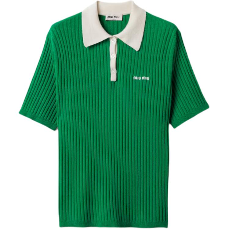 

Короткий рукав, ребристый поло MIU MIU, зеленый