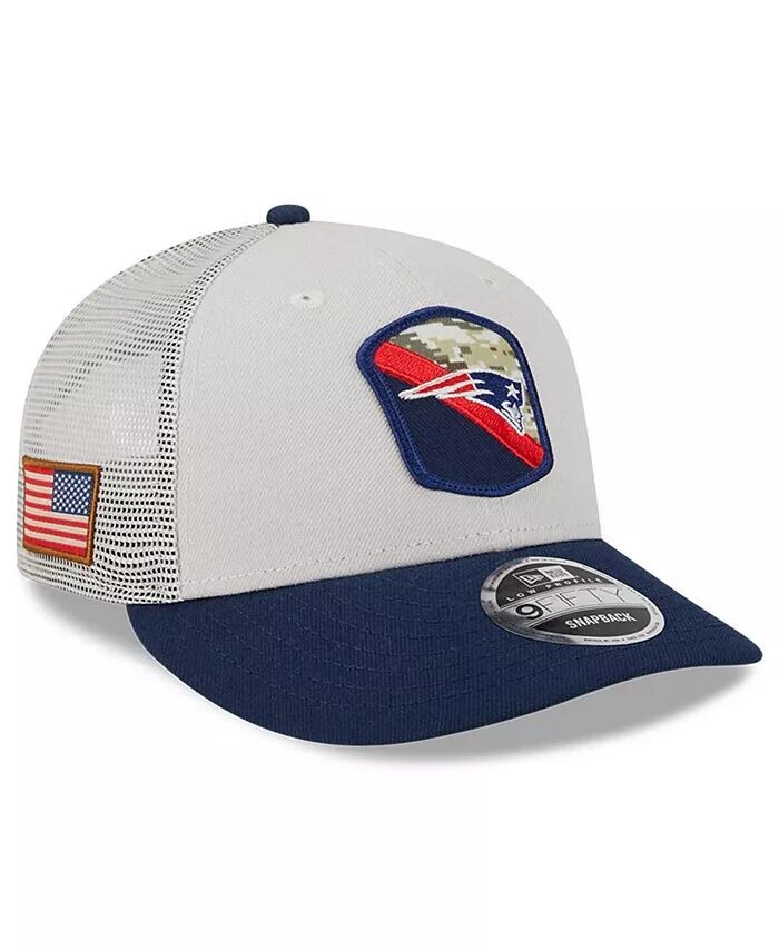 

Мужская кепка Snapback 9FIFTY с камнем темно-синего цвета New England Patriots 2023 Salute To Service Low Profile New Era, серый