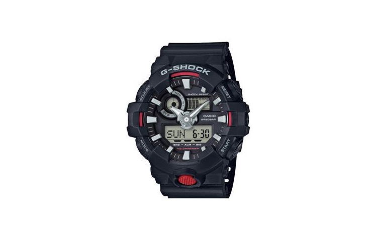 

Мужские часы Casio GA-700-1APRU с жидкокристаллическим/аналоговым двойным дисплеем, 53.4 мм, черные