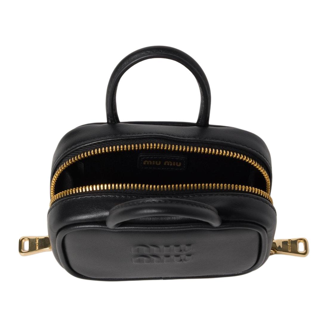 MIU MIU Кожаный брелок для сумки женский черный, Black — фото 3