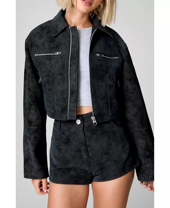 

Женские шорты из искусственной кожи с потертостями Nasty Gal, черный