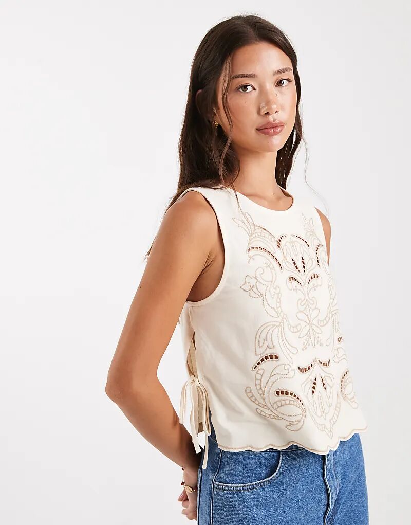 

Майка Miss Selfridge с вышивкой в стиле ришелье цвета экрю