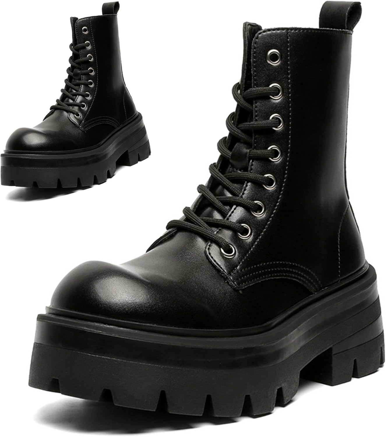 

Мужские черные кожаные ботинки CrazySavage с высокой платформой, шнуровкой, широкой ноской, боковой молнией, массивным каблуком и рифленой подошвой, на щиколотку, комфортные, водонепроницаемые байкерские ботинки