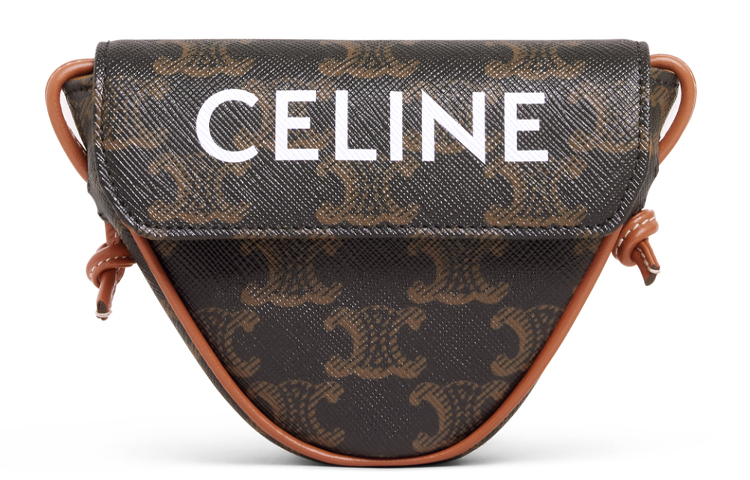 

CELINE Кожаная холщовая сумка для монет мини унисекс рыжая