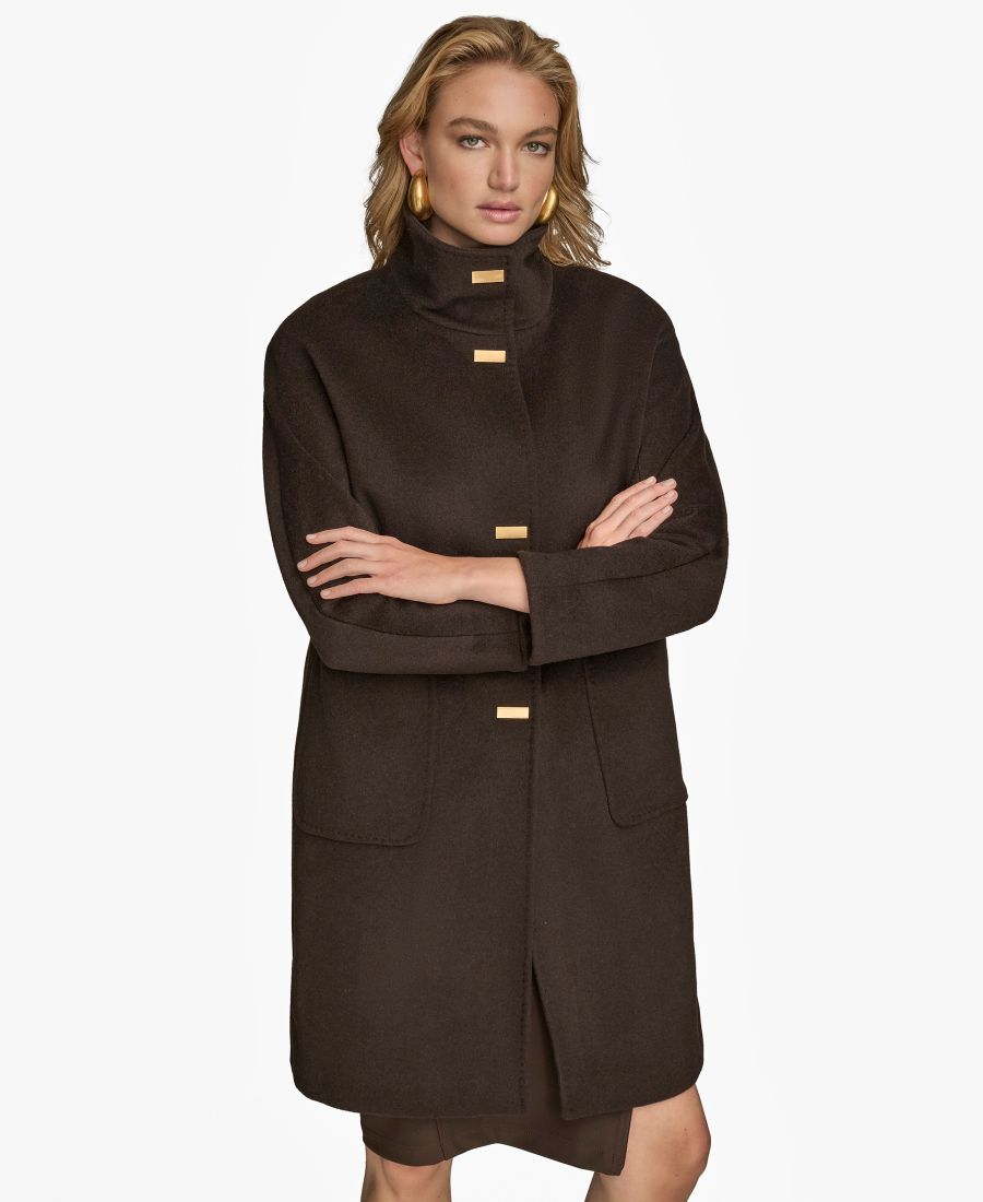 

Женское однобортное пальто со стоячим воротником Donna Karan New York, Chocolate