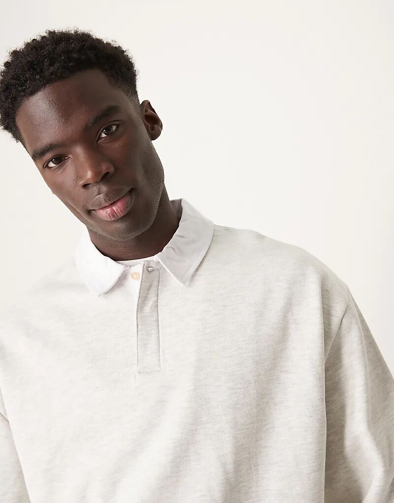 

Толстовка-поло для регби свободного покроя цвета ледяной меланж ASOS DESIGN
