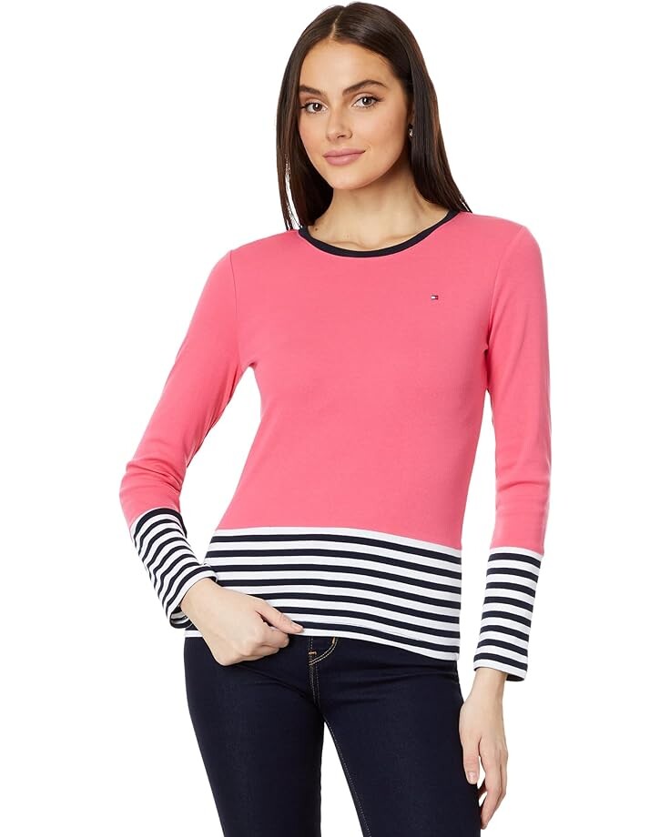 

Футболка Tommy Hilfiger Long Sleeve Color-Block Stripe, цвет Rosette