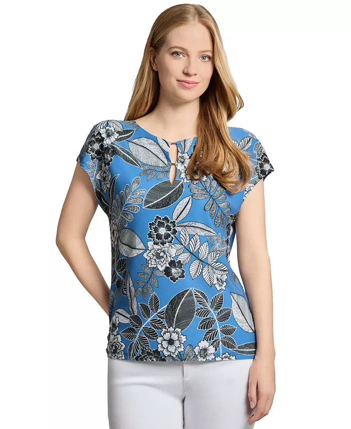 

Женский топ с принтом и удлиненным плечом, PXS-XL Jones New York, синий
