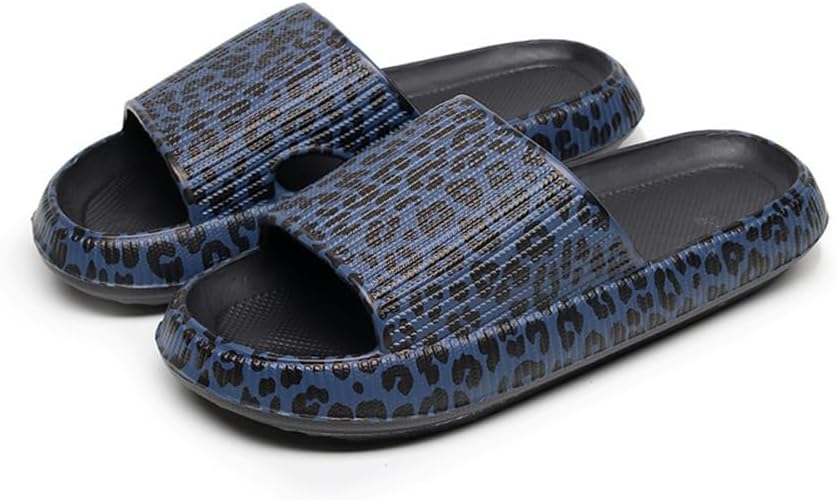 

Тапочки ZXBUZO с леопардовым принтом для женщин и мужчин, пушистые домашние тапочки с принтом «гепард», шлепанцы для душа, быстро сохнущие, с противоскользящей подошвой, синий