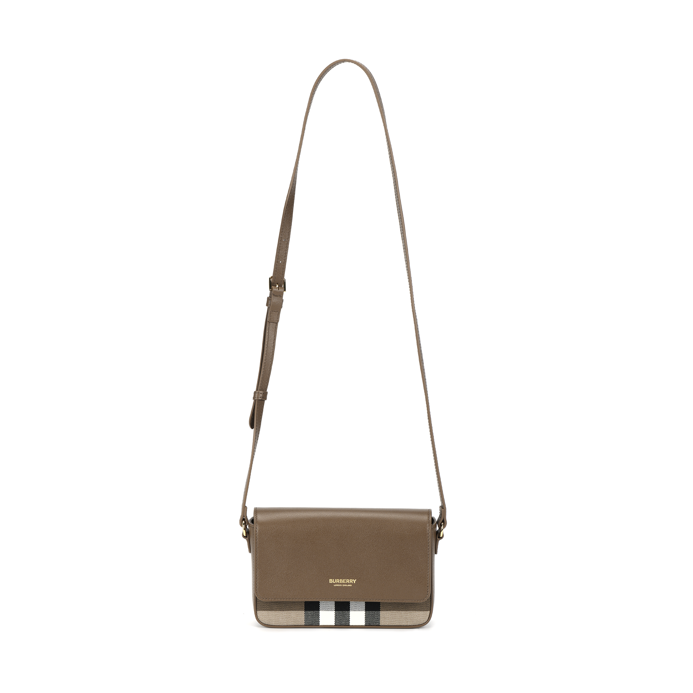 

Burberry Кожаная вставка на холщовой сумке через плечо, кроссбоди женская brown