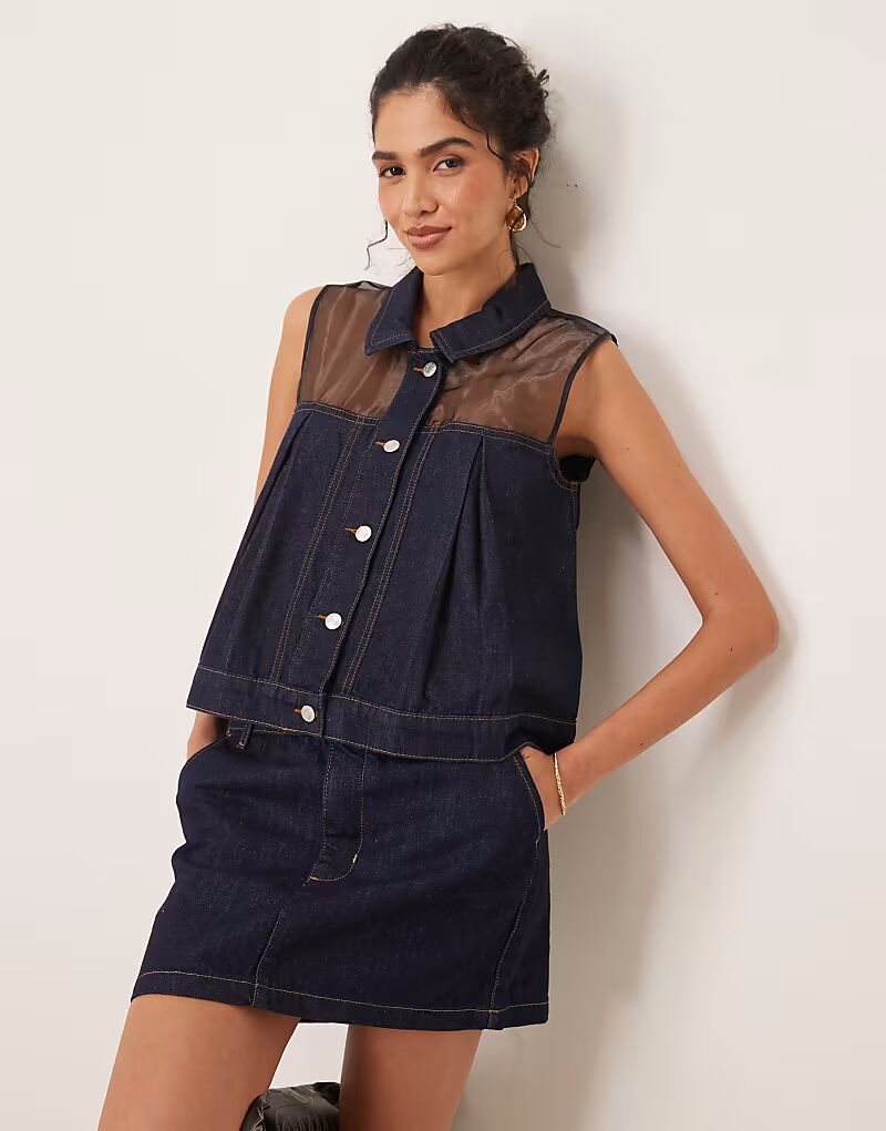 

Рубашка из гибридного шифонового денима ASOS DESIGN темно-синего цвета