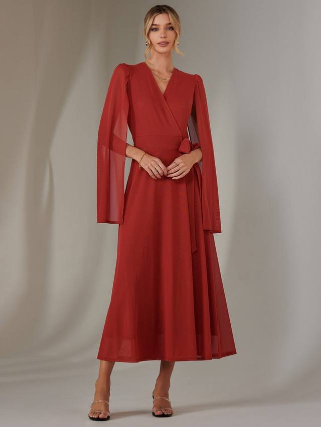 

Платье миди с рукавами-накидкой Jolie Moi, Brick Red