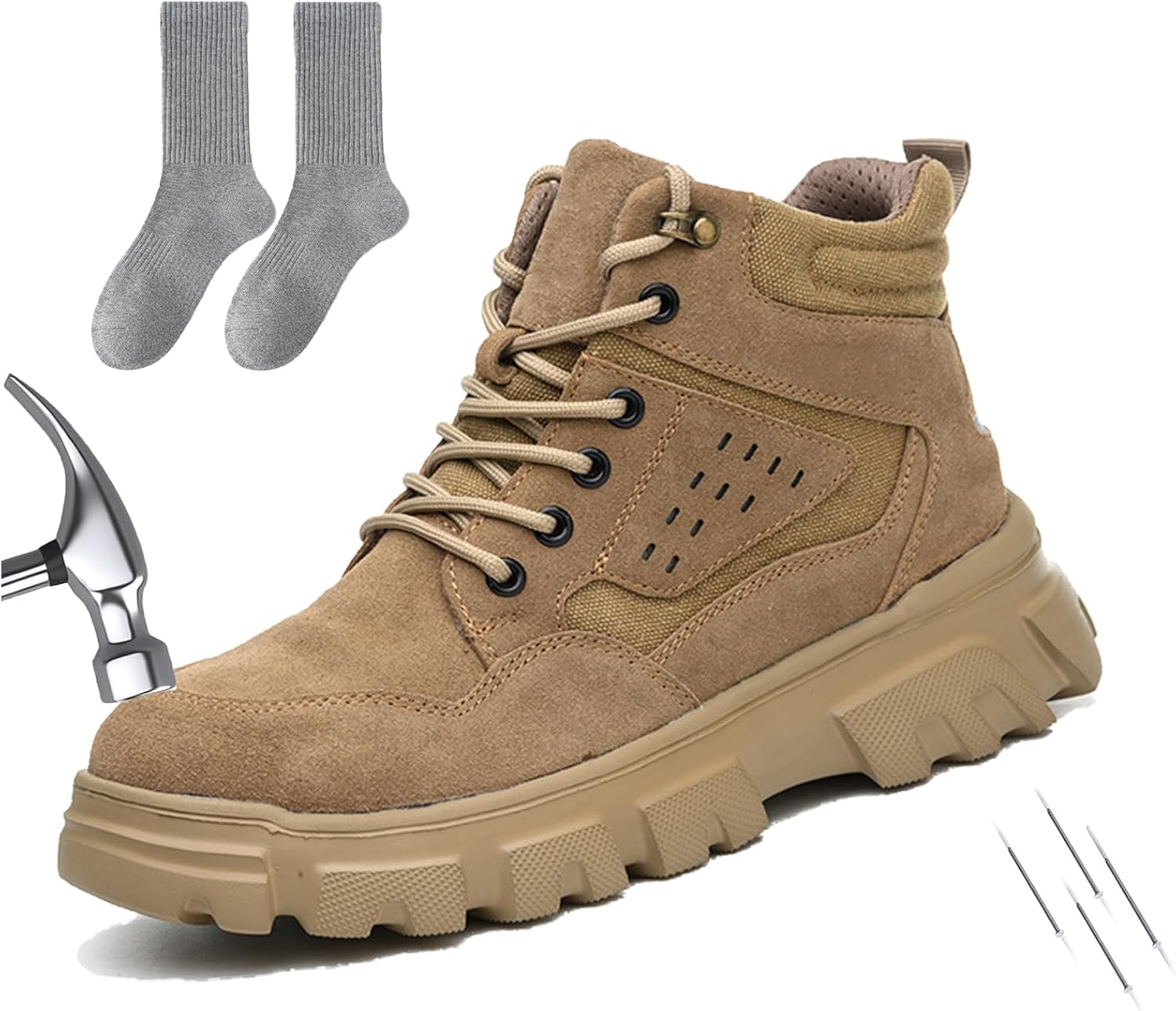 

Стальные ботинки для мужчин и женщин, пробоотталкивающие, противоскользящие, ботинки для мужчин, высокие, строительные, неразрушимые защитные ботинки Generic, коричневый