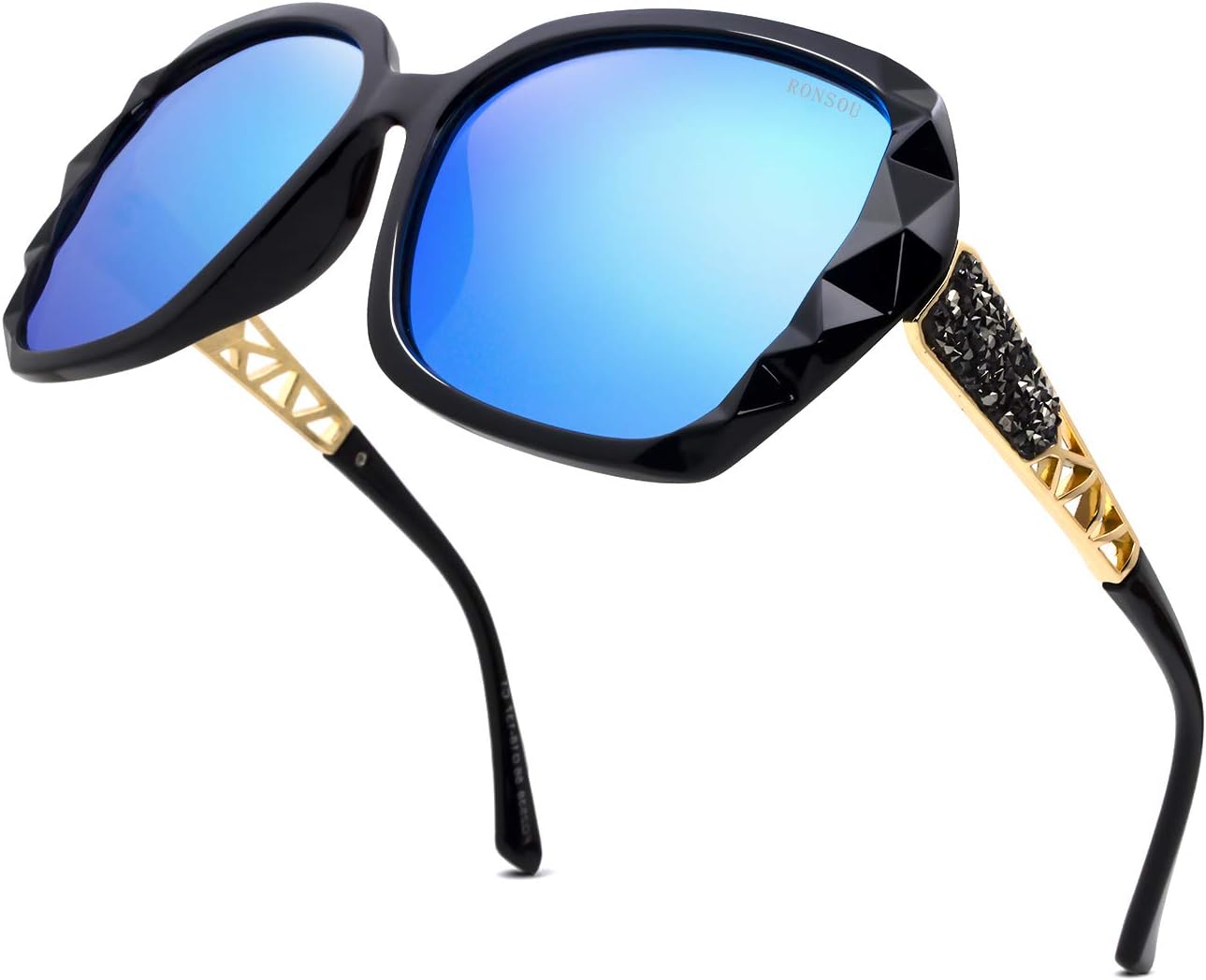 

RONSOU Модные солнцезащитные очки для женщин, увеличенного размера, поляризованные, с защитой от УФ-излучения, винтажные классические солнцезащитные очки для женщин, C8 Black Frame Blue Lens