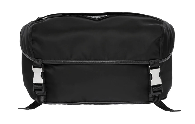 

PRADA Переработанный нейлоновый наплечный рюкзак из сафьяновой кожи мужской черный