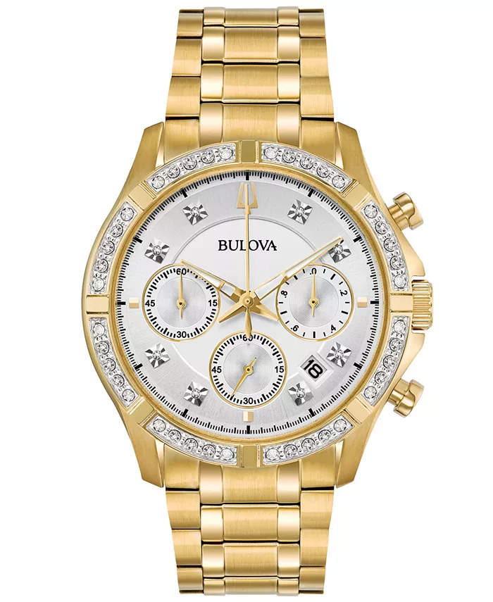

Мужские часы с хронографом и бриллиантовыми вставками на золотистом браслете из нержавеющей стали, 42 мм Bulova