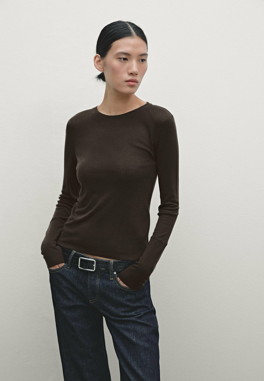 

Топ с длинными рукавами WITH DETAIL Massimo Dutti, коричневый