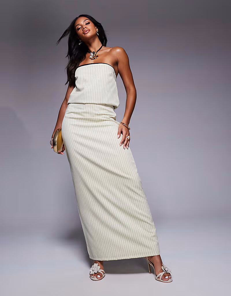 

Эксклюзивная юбка-макси в тонкую кремовую полоску Kaiia