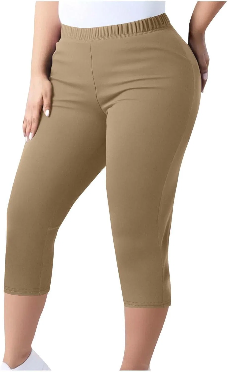 Женские спортивные брюки-капри, высокая талия, stretch, однотонные, хаки