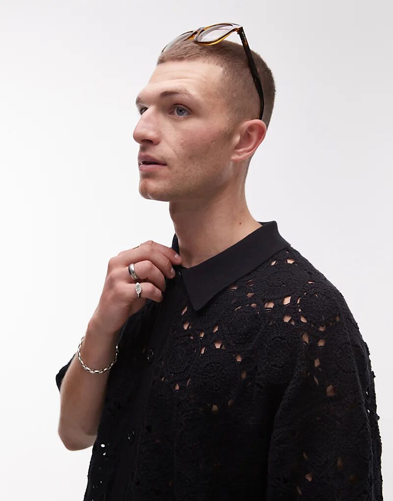 

Свободная блузка Topman с цветочным узором, связанная крючком, черного цвета