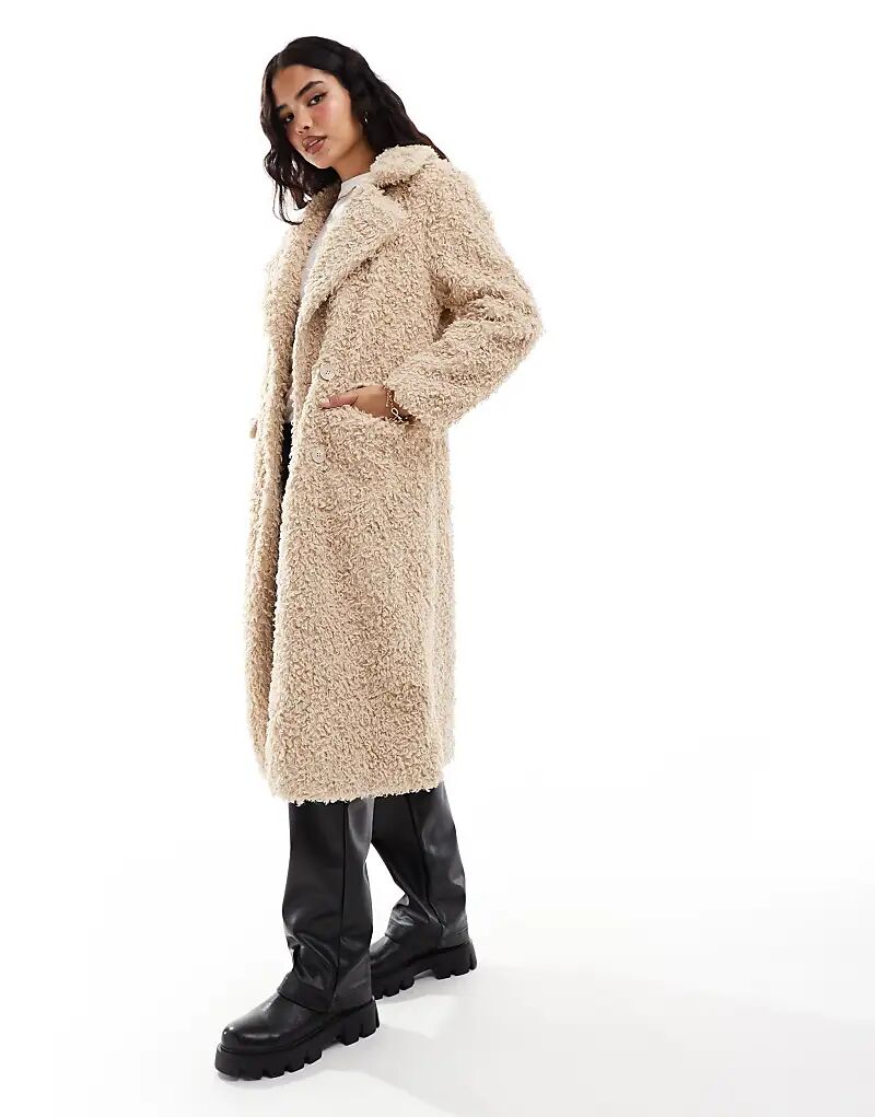 

Длинная куртка STR из искусственного меха цвета экрю Stradivarius
