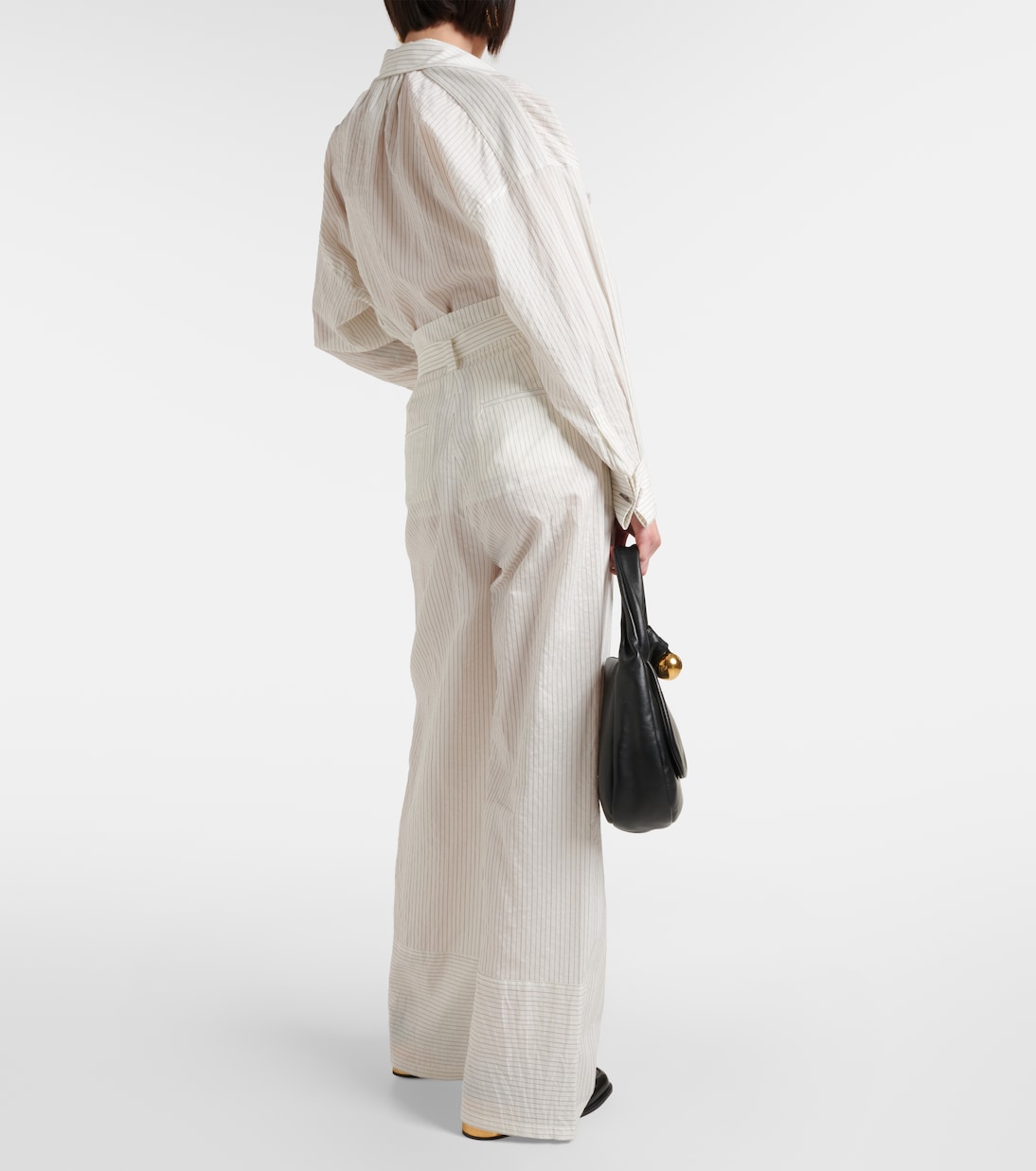 Брюки-палаццо Xero из хлопка и шелка в тонкую полоску Max Mara, Bianco — фото 3