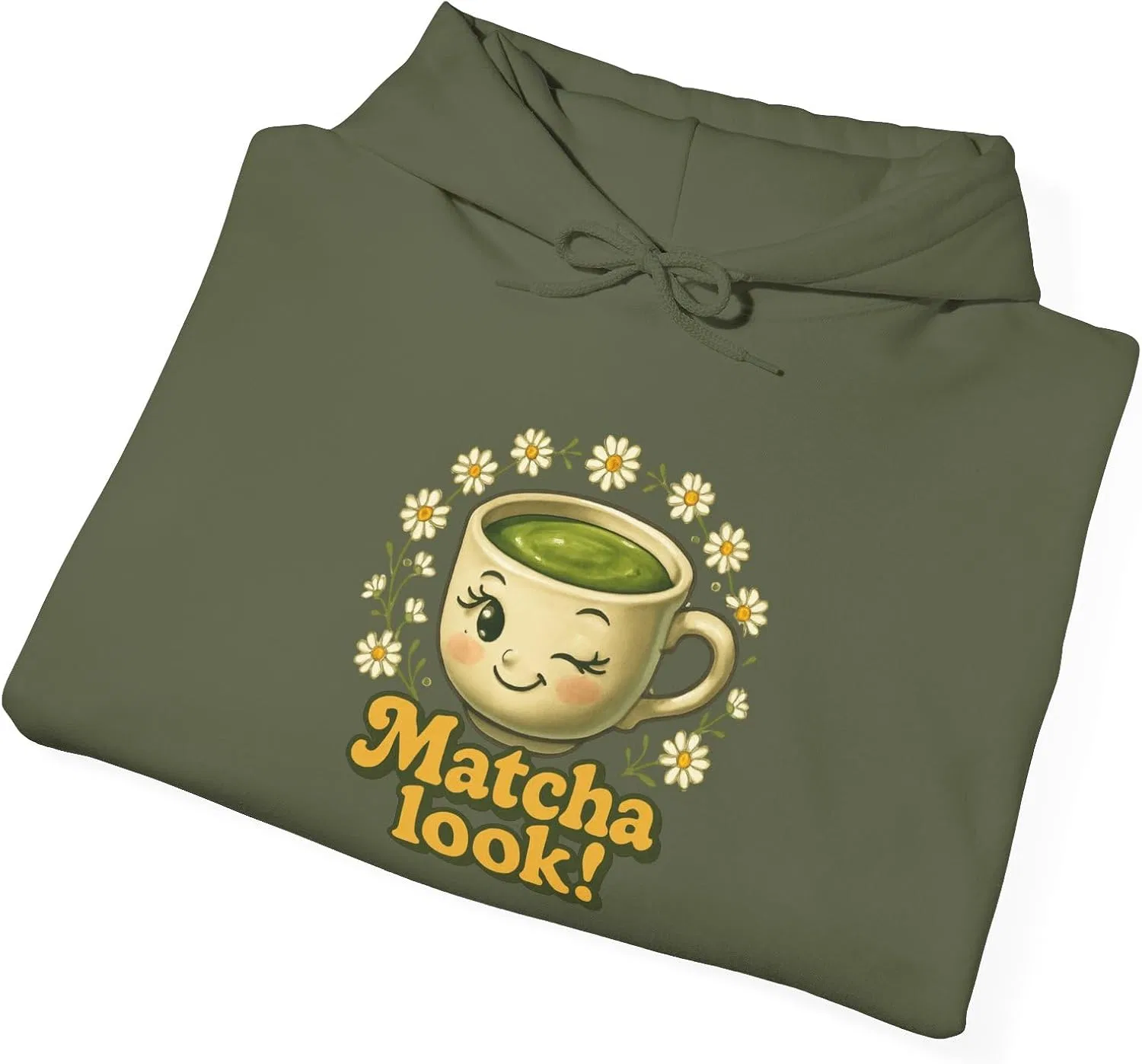 Худи женское с принтом Matcha Look, Military Green — фото 4