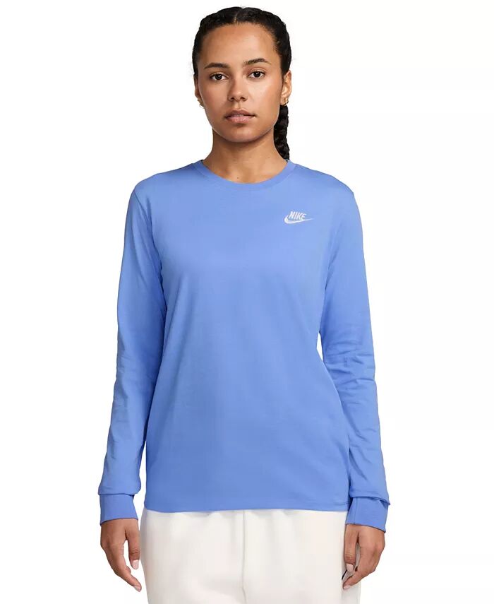 

Женская хлопковая футболка с длинным рукавом Sportswear Club Nike, синий