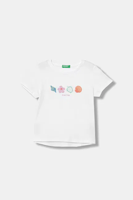 Футболка с коротким рукавом с животными и растительными мотивами United Colors of Benetton, белый