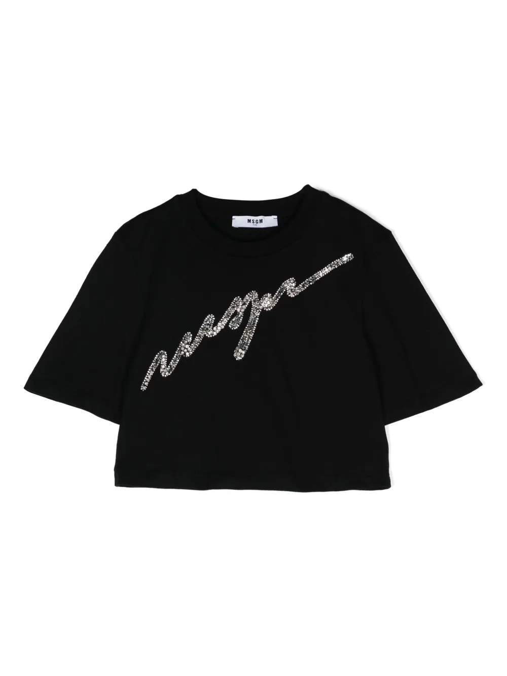 

Укороченная футболка с логотипом и пайетками MSGM Kids, черный