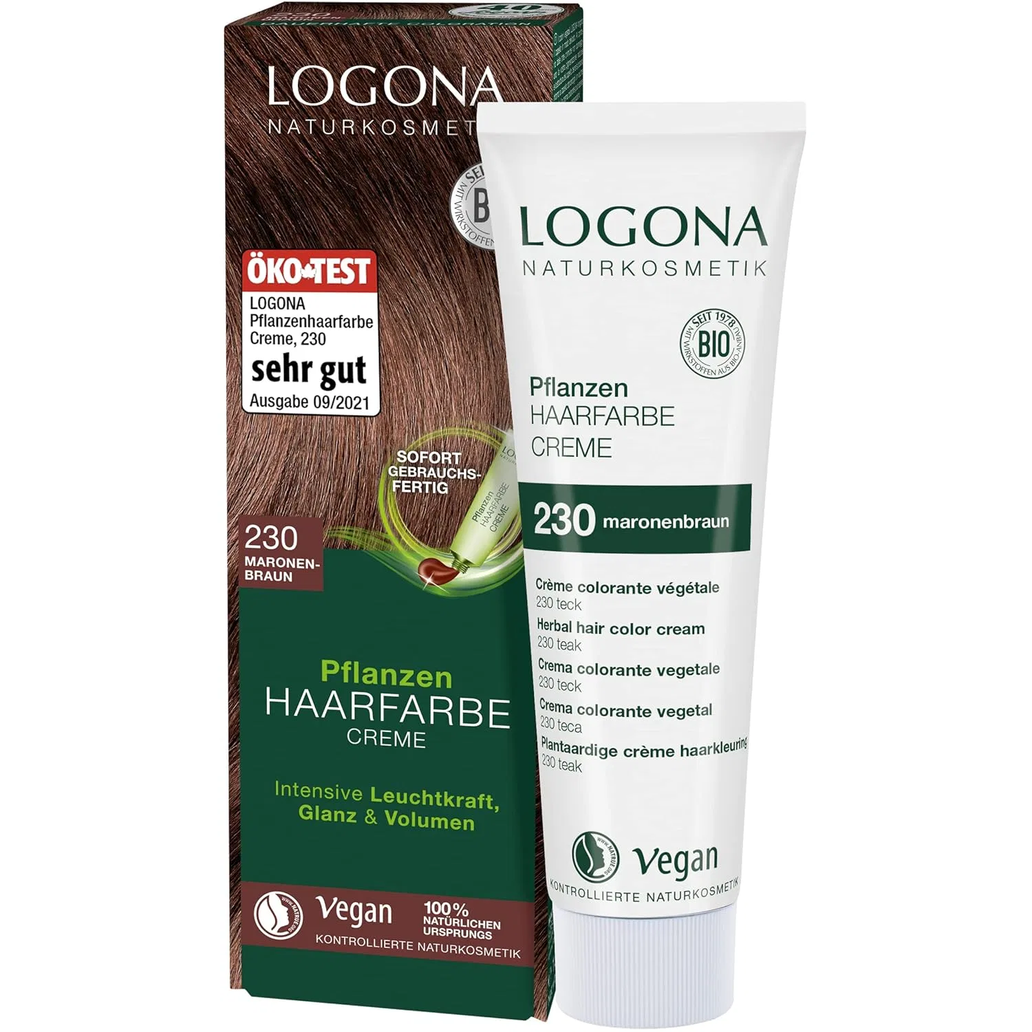 Крем-краска для волос «Plant Hair Colour Cream 150» от LOGONA Natural Cosmetics Logona, 230 Chestnut Brown [Teak]