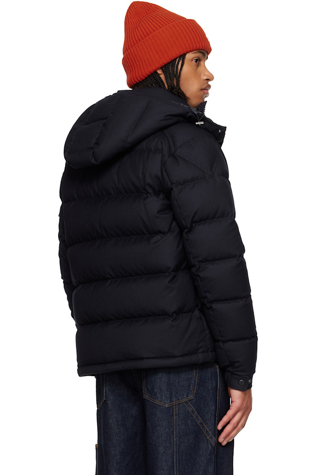 Moncler Короткая пуховая куртка из шерстяной фланели с капюшоном, темно-синего цвета Montgenevre — фото 3
