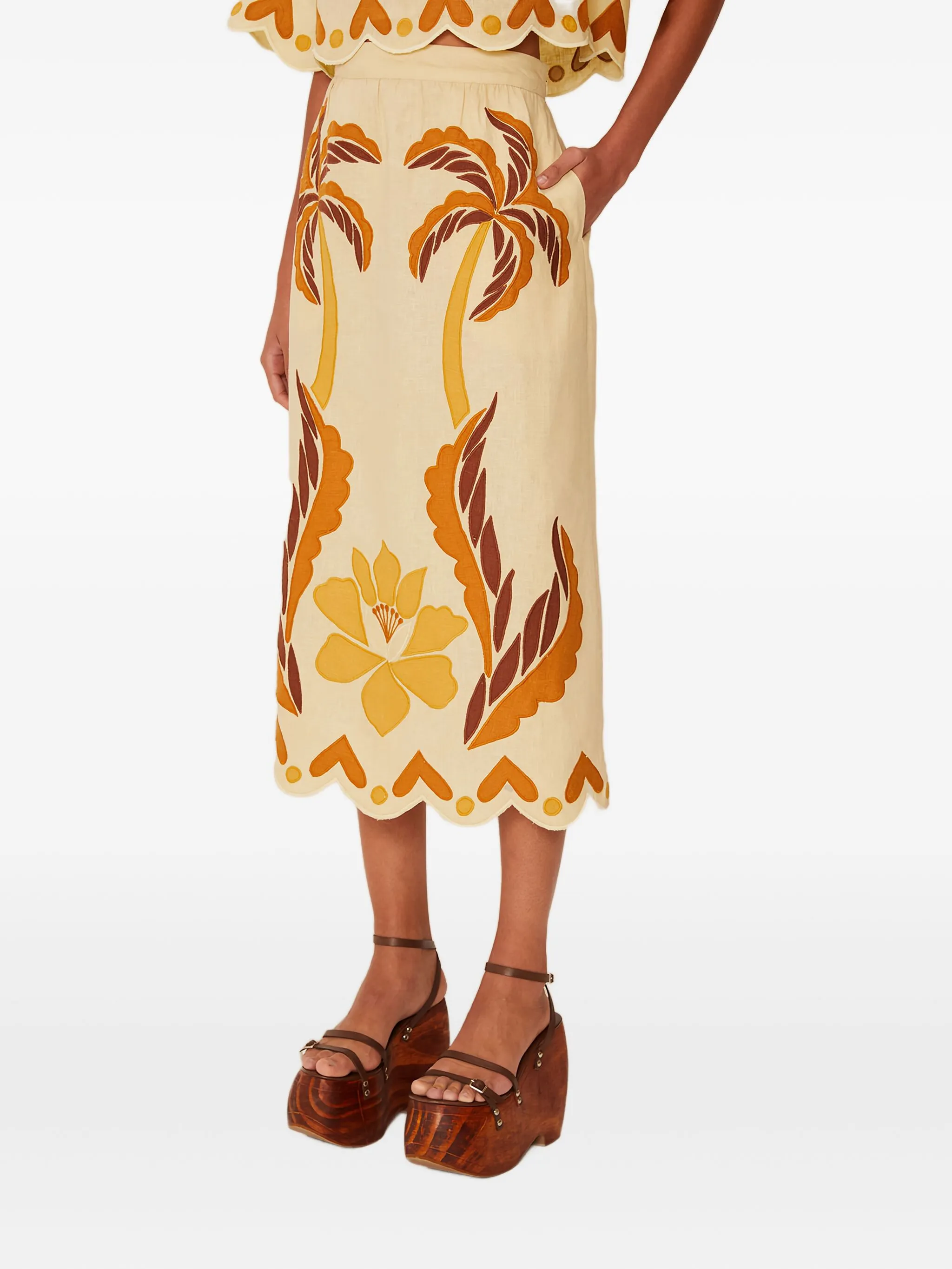 

Юбка миди с цветочной пальмой Farm Rio, нейтральный