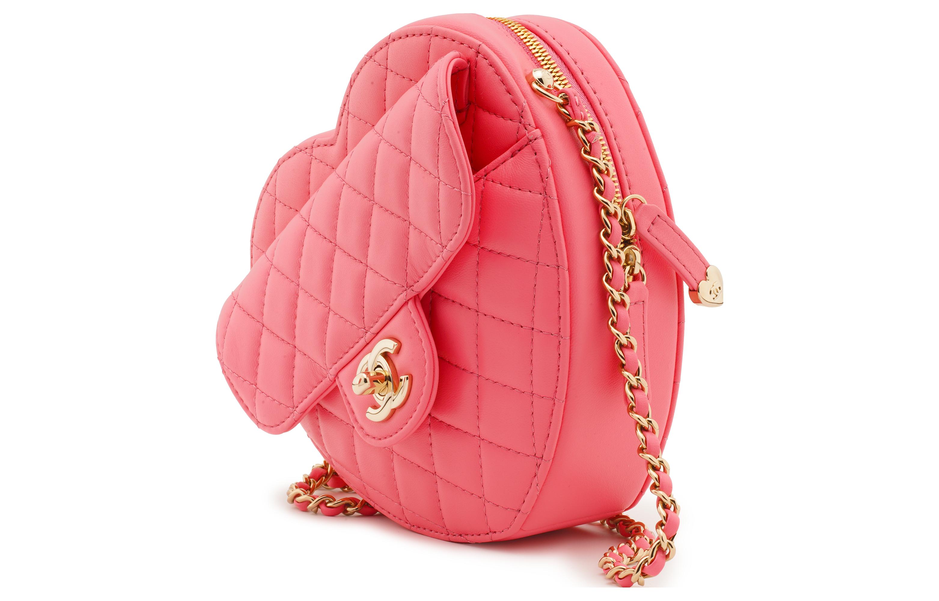 CHANEL Сумка-сердце из ягненка Сумка в форме сердца Наплечная сумка Нагрудная сумка Женская кораллово-розовая — фото 2