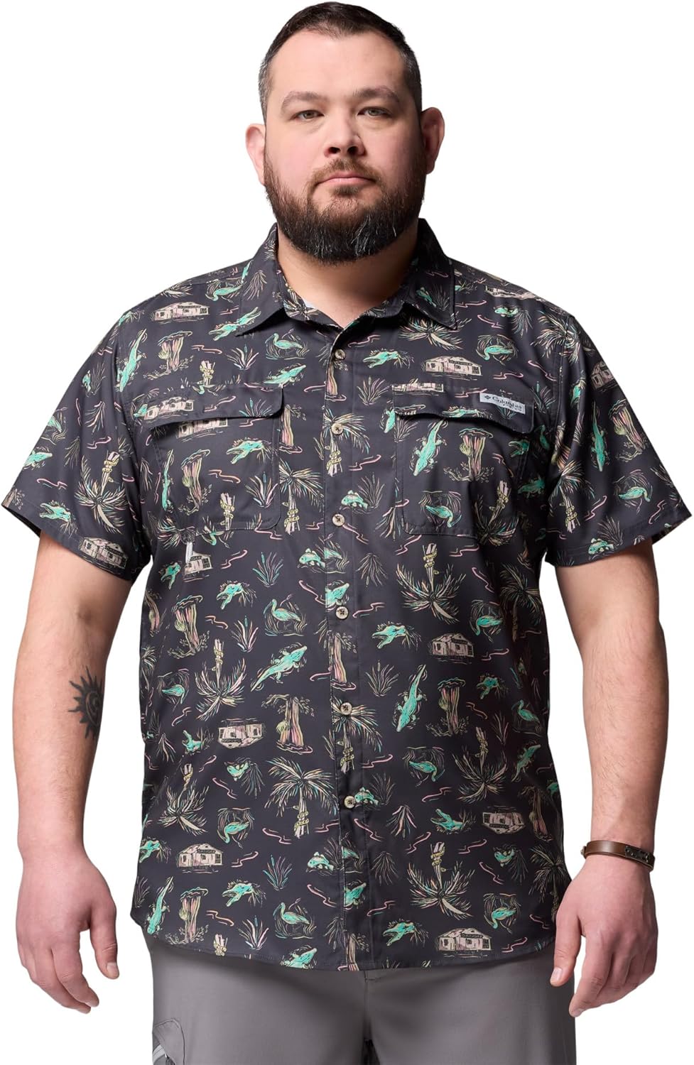 

Рубашка Columbia Mens PFG Uncharted с коротким рукавом и принтом, Shark Everglades