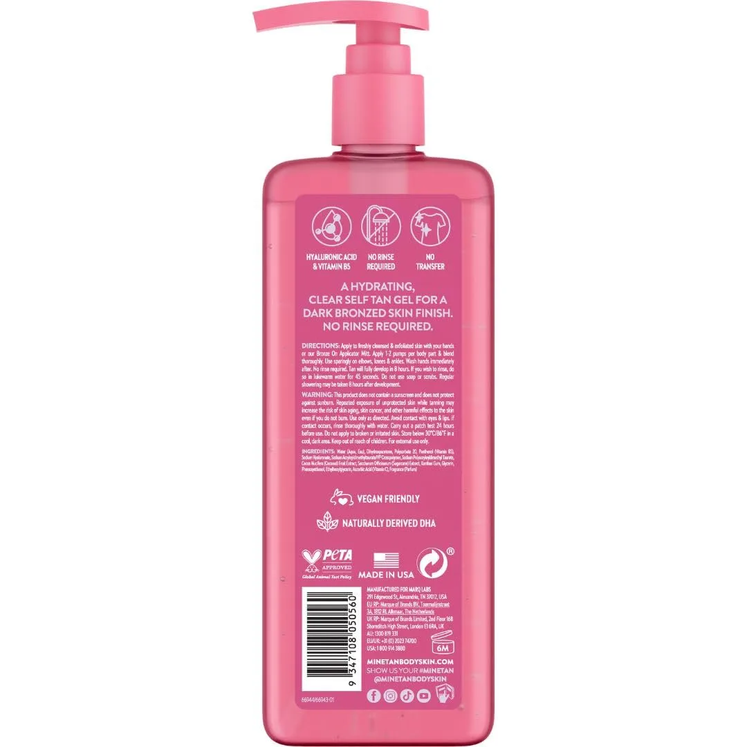 MineTan Clear Self Tanning Gel | Dark Invisible Tan Gelly - бесцветный автозагар для темного загара, без следов на одежде, увлажняющий, с гиалуроновой кислотой, для лица и тела, 237 мл Minetan Body.Skin, Dark — фото 2