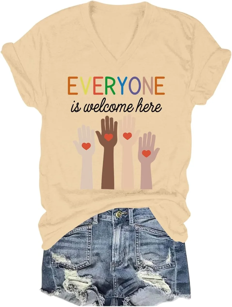 Футболка с v-образным вырезом everyone is welcome here idaho teacher