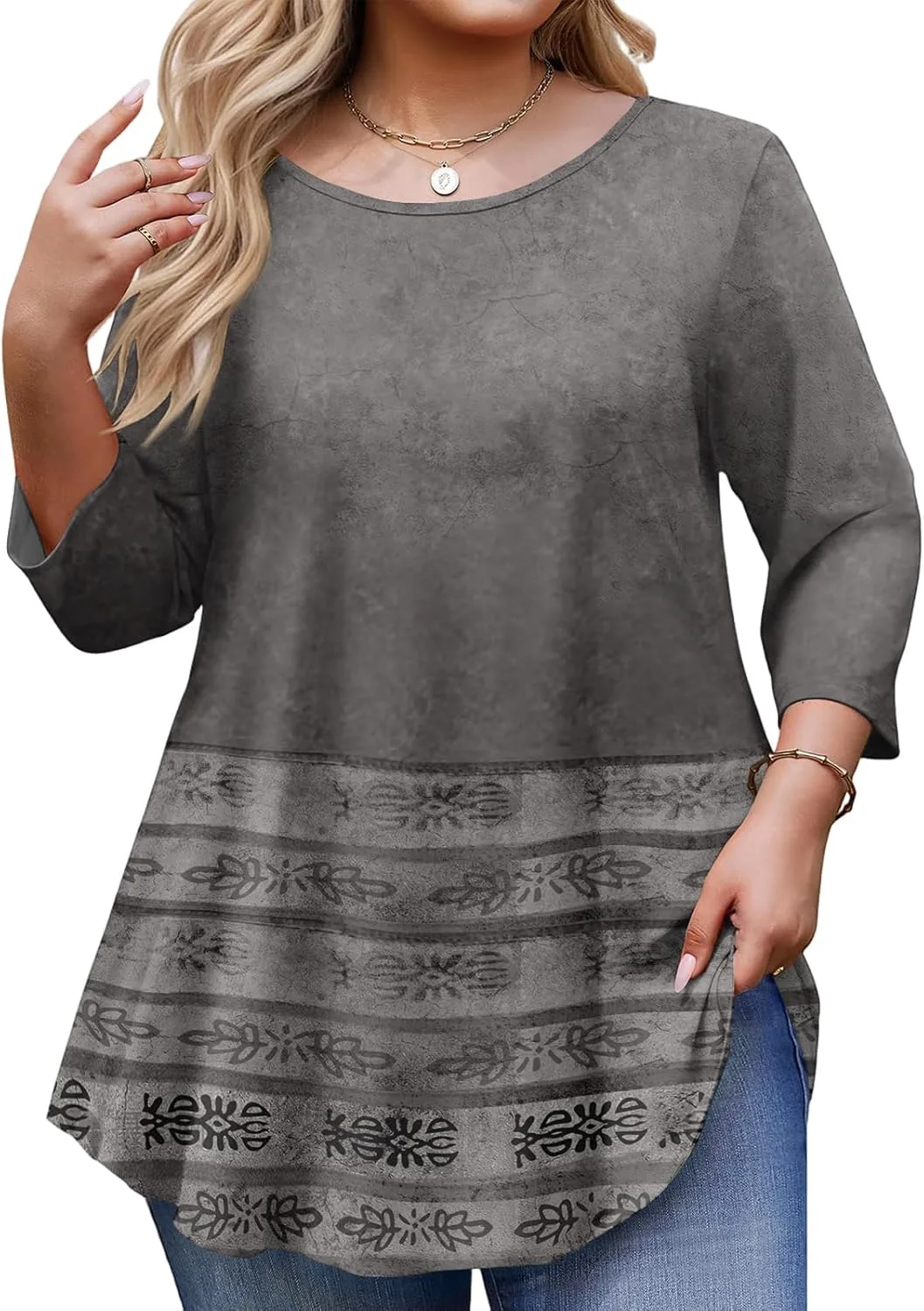 

Топ с рукавом 3/4, Plus Size, с круглым вырезом FlekmanArt