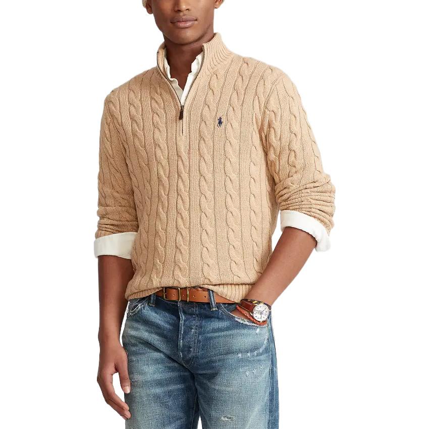 Футболка поло из кашемира мужская FW22 бежевая Polo Ralph Lauren — фото 4