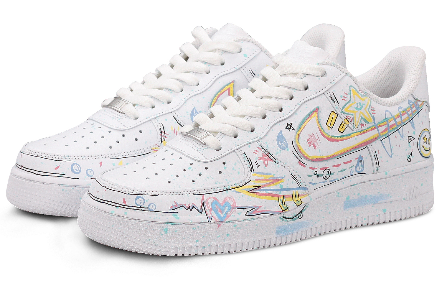 Nike Кроссовки для скейтбординга Air Force 1 Childlike Graffiti Slip Resistant Abrasion Resistant низкие детские белые для подростков — фото 3