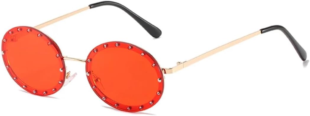 

Женские солнцезащитные очки без оправы, круглые, с кристаллами, в металлической оправе, черные с розовым оттенком, винтажные, с защитой от УФ-излучения UV400 VRTRFFTR, Gold-red