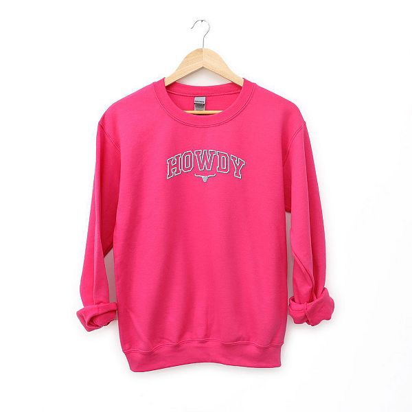 

Вышитый свитшот varsity с быком howdy Simply Sage Market, Raspberry