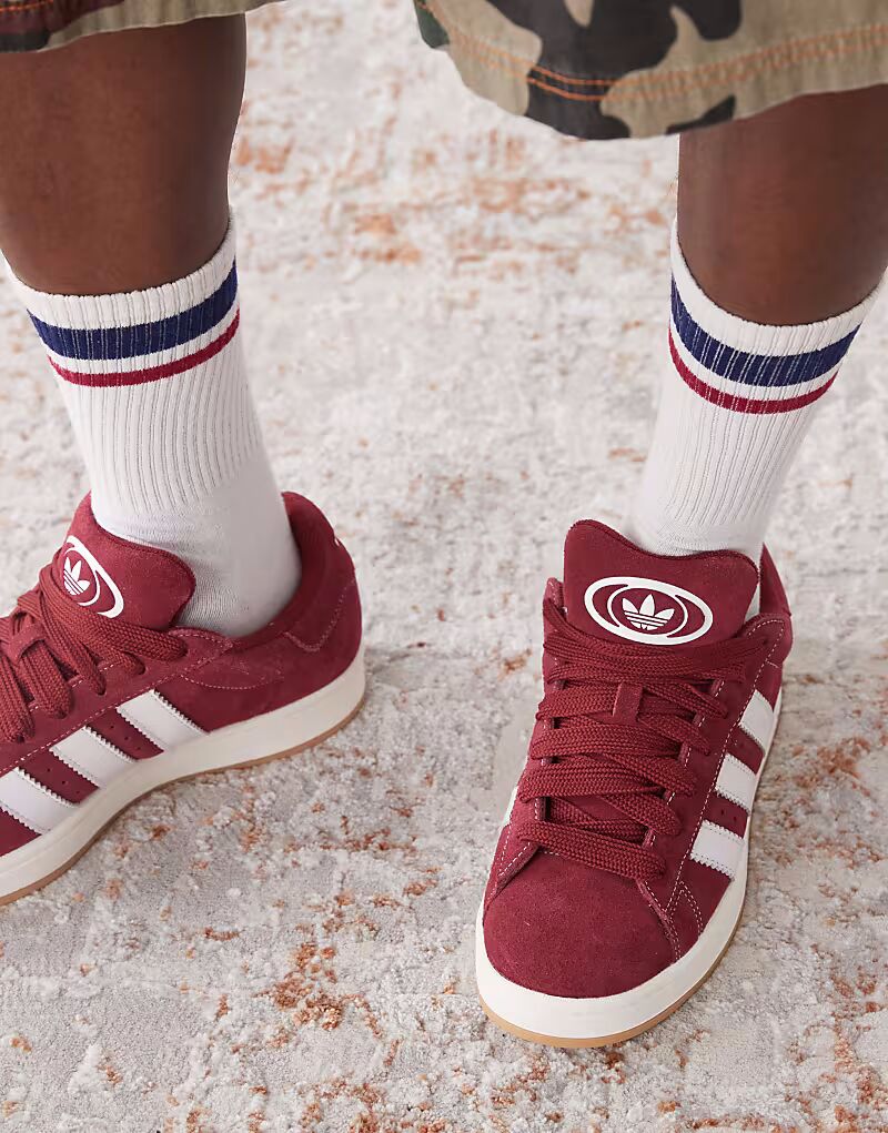 Кроссовки Adidas Originals Campus 00s с резиновой подошвой бордового и белого цветов — фото 3