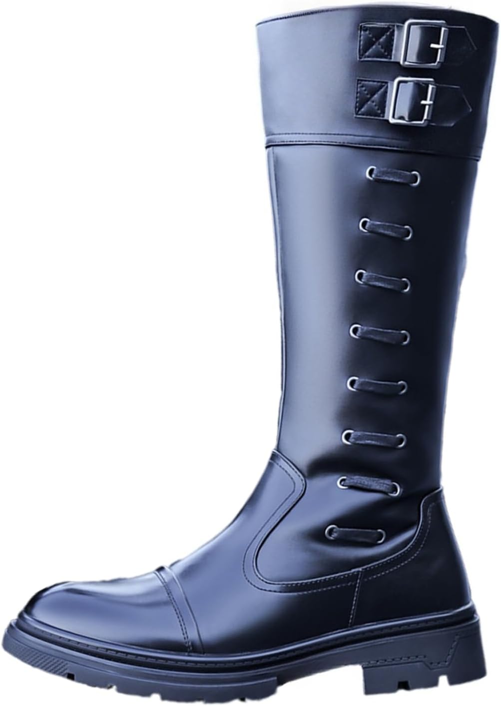 

Мужские кожаные высокие сапоги с боковой молнией до колена, рыцарского стиля, на платформе, с массивной подошвой, удобные, теплые, ретро-мотоциклетные, для осени и зимы, для повседневной езды, активного отдыха и кемпинга Qklmwes, черный