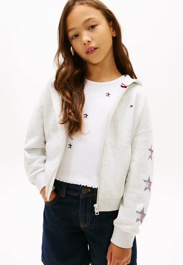 Толстовка на молнии с логотипом в виде звезды, украшенной стразами Tommy Hilfiger, Light Grey Heather