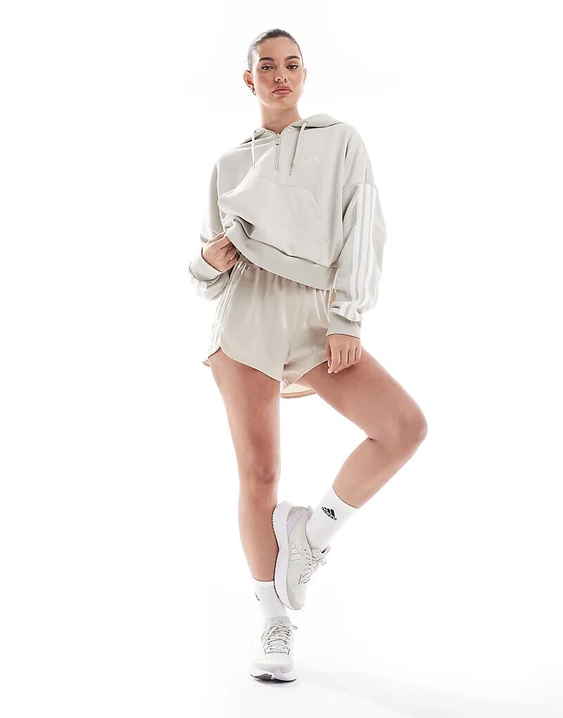 Толстовка adidas Performance essentials с тремя полосками и застежкой-молнией на четверть длины из французского трикотажа серого цвета — фото 3